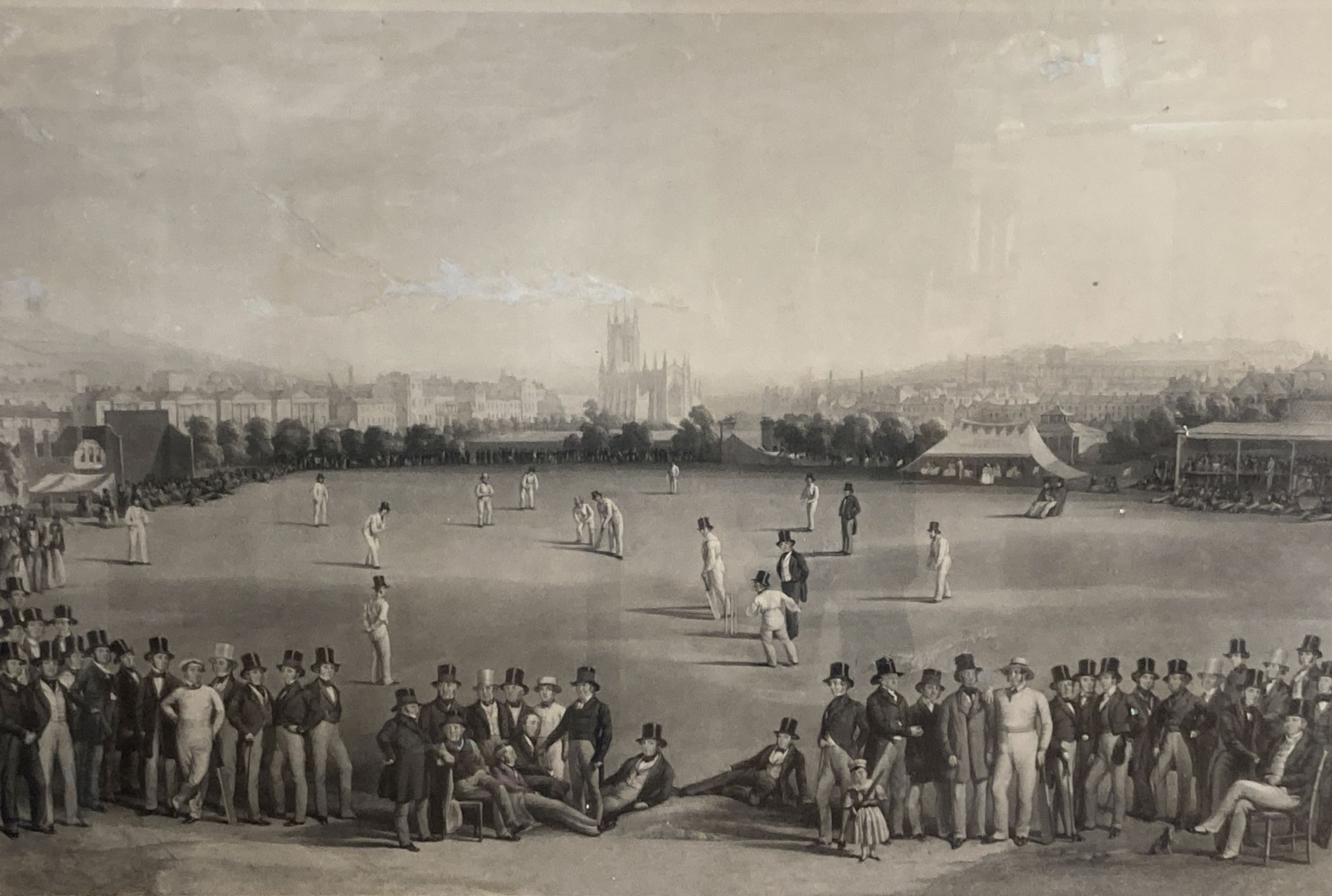 Phillips after Drummond and Basebe, lithograph, The cricket match between Sussex and Kent at Hove, Sussex, 62 x 92cm.